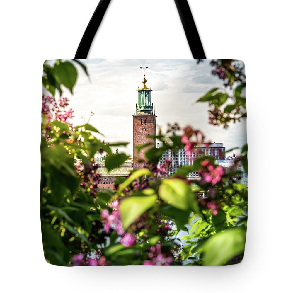 Stockholm Tote Bag featuring the photograph Stockholm City Hall in Summer Greens by Nicklas Gustafsson