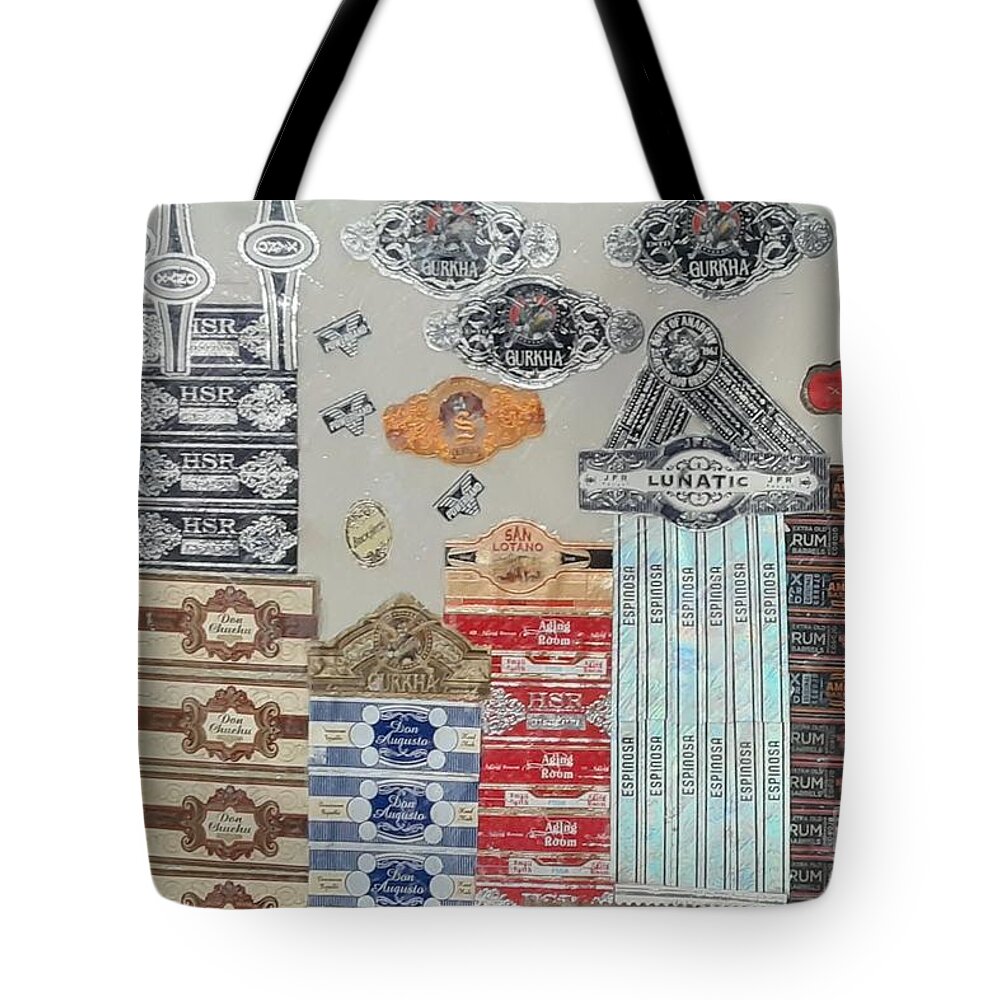 City Tote Bag featuring the mixed media Stogie City by Nancy Graham