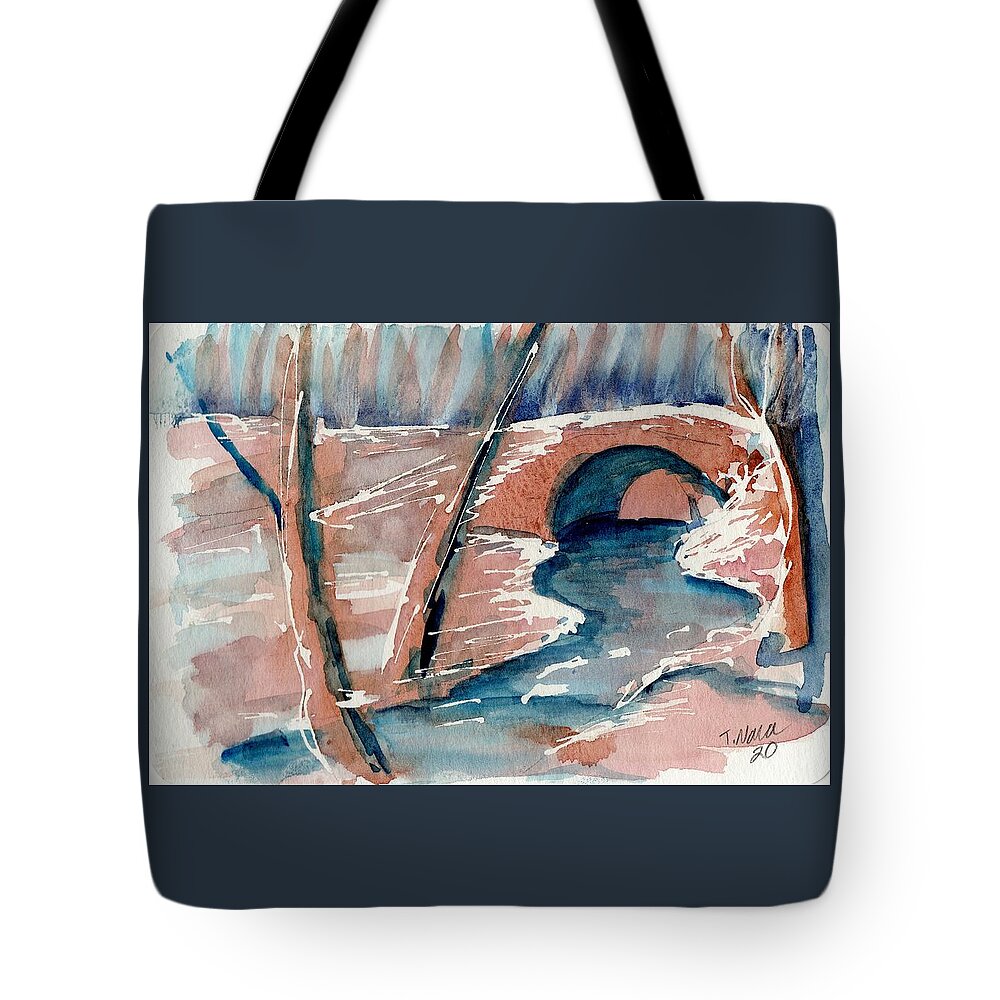 Semicircle Tote Bag featuring the painting StoneArch Bridge in Stillwater by Tammy Nara