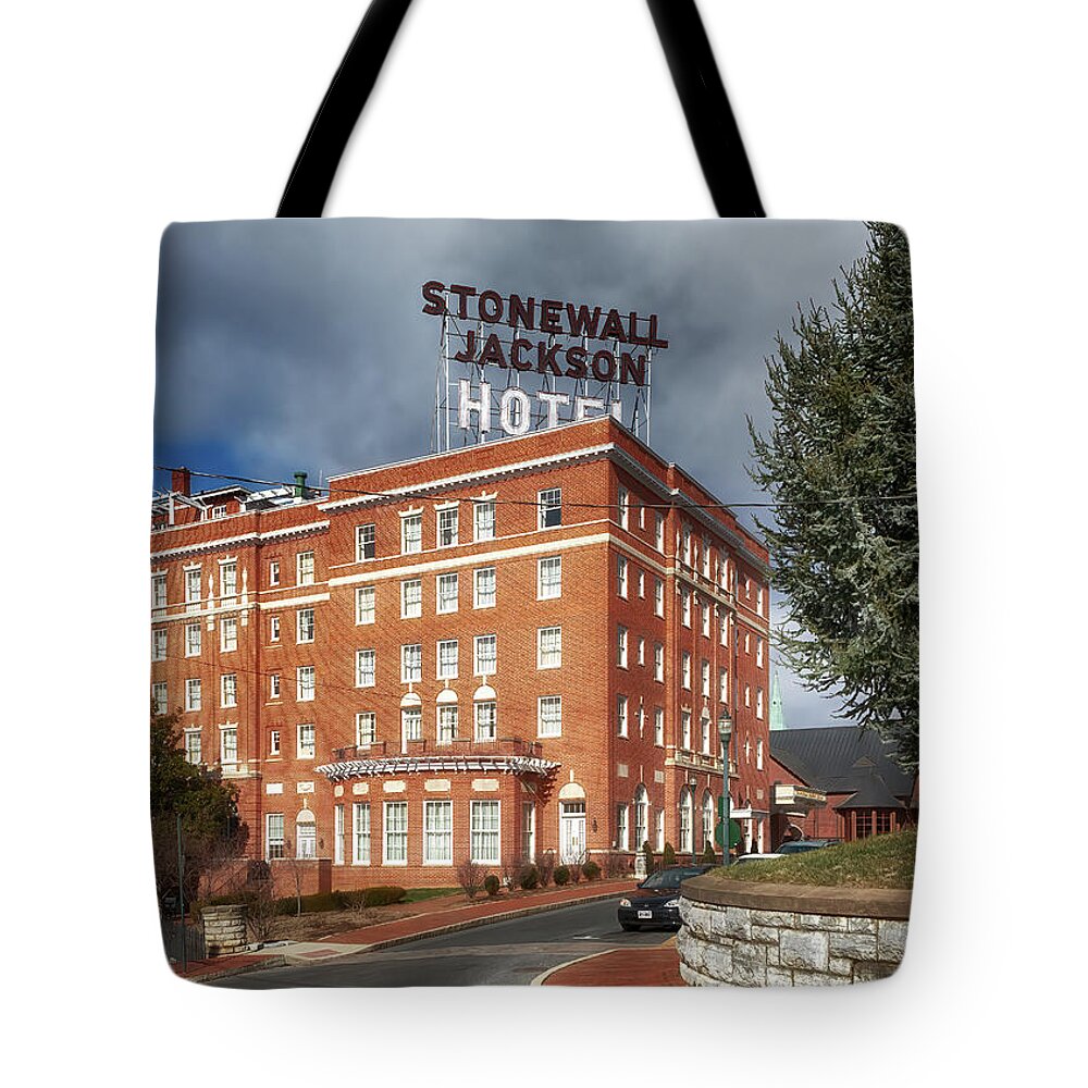 Staunton Tote Bag featuring the photograph Stonewall Jackson Hotel - Staunton Virginia by Susan Rissi Tregoning