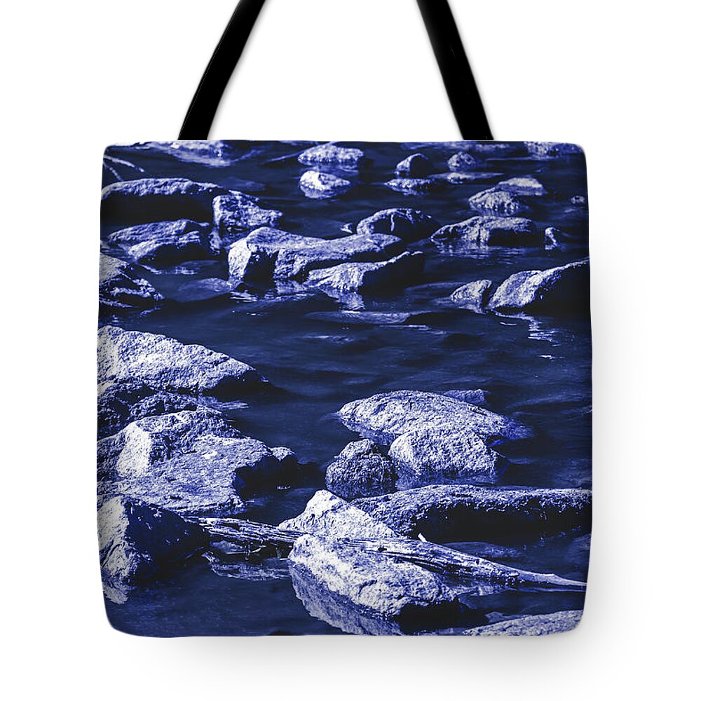 Blue Tote Bag featuring the photograph Stony shallows by Jorgo Photography