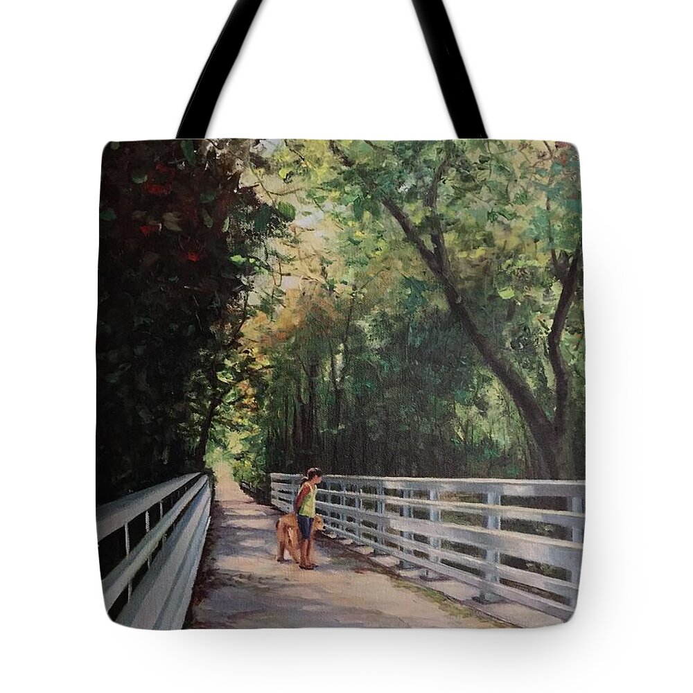 Woods Tote Bag featuring the painting Stopping by the Woods on an Autumn Day by Judy Rixom