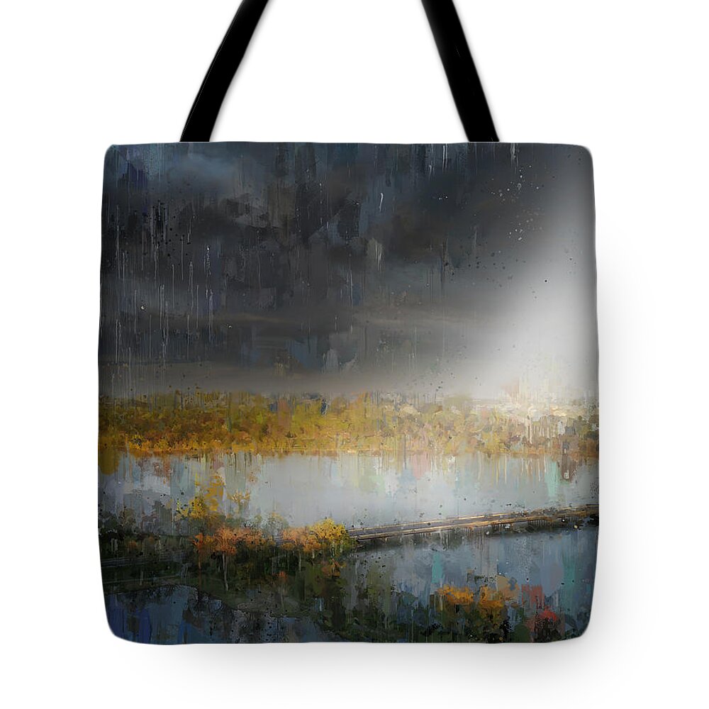 Storm Tote Bag featuring the painting Storm Clearing - Lake Nokomis by Glenn Galen