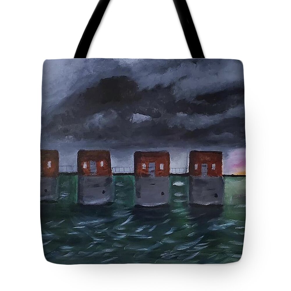 Lake Murray Tote Bag featuring the painting Storm Over Lake Murray by Amy Kuenzie