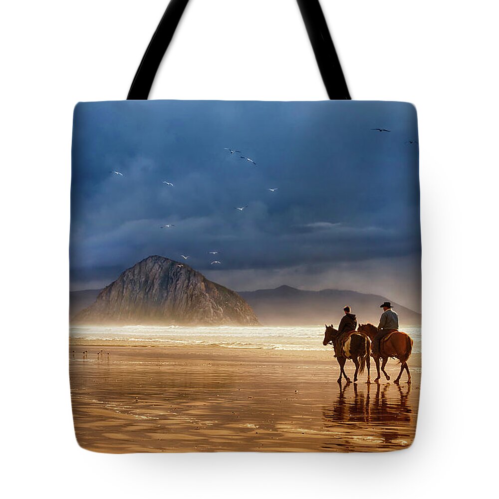 Seascape Tote Bag featuring the photograph Storm Riders by Beth Sargent