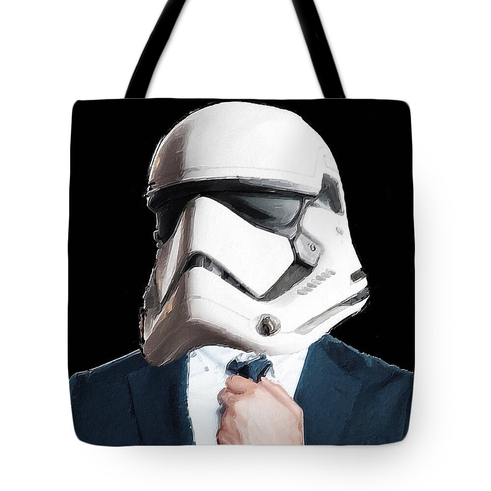 Storm Trooper Tote Bag featuring the painting Storm Trooper Star Wars Business Man by Tony Rubino