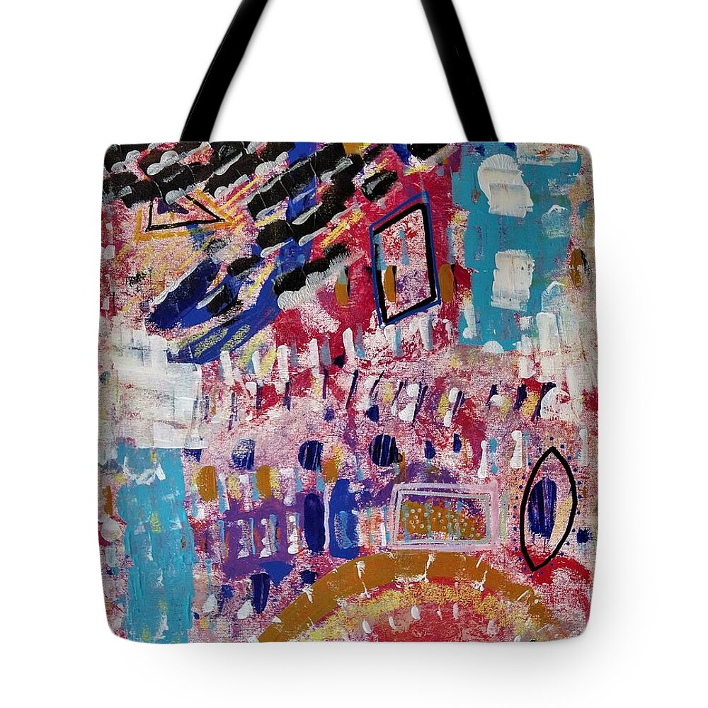 Weather Tote Bag featuring the painting Stormy Day at the Carnival by Pam O'Mara