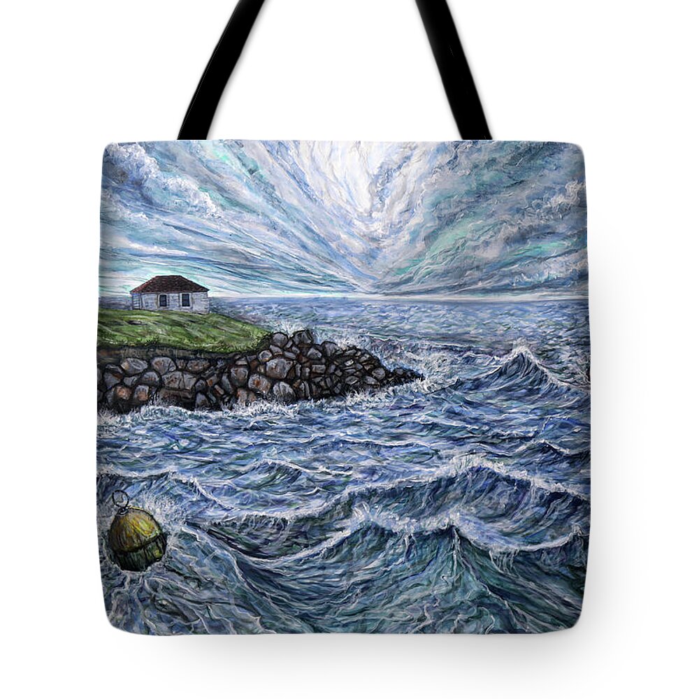Seascape Tote Bag featuring the painting Stormy Point Judith by Matthew Stuart