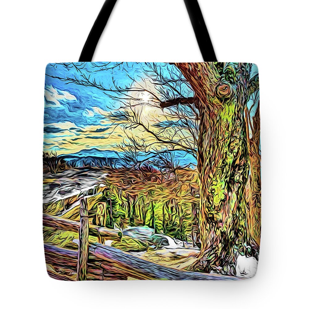North Carolina Tote Bag featuring the painting Strange Days in the Blue Ridge fx by Dan Carmichael