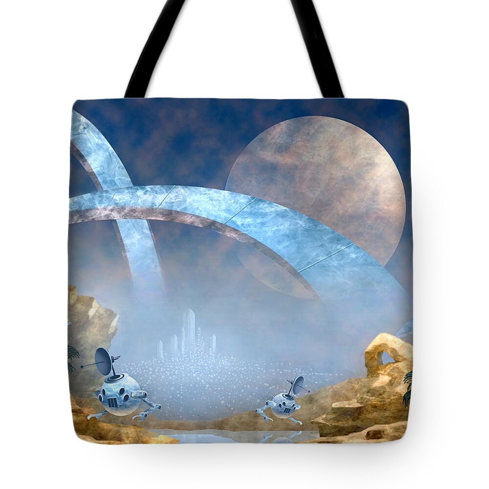 Strange Planet Tote Bag featuring the digital art Strange Planet by Curtiss Shaffer