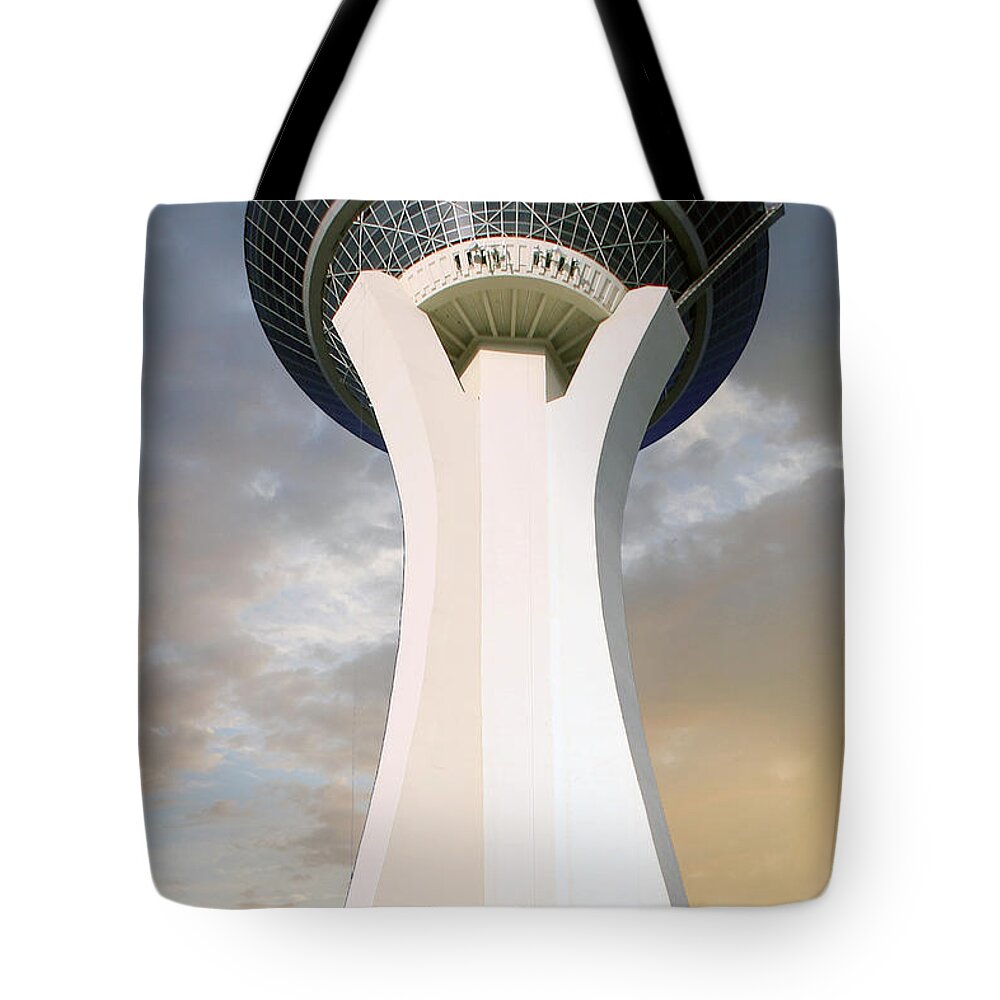 Strat Tote Bag featuring the photograph Strat Skytower Vegas by Chris Smith
