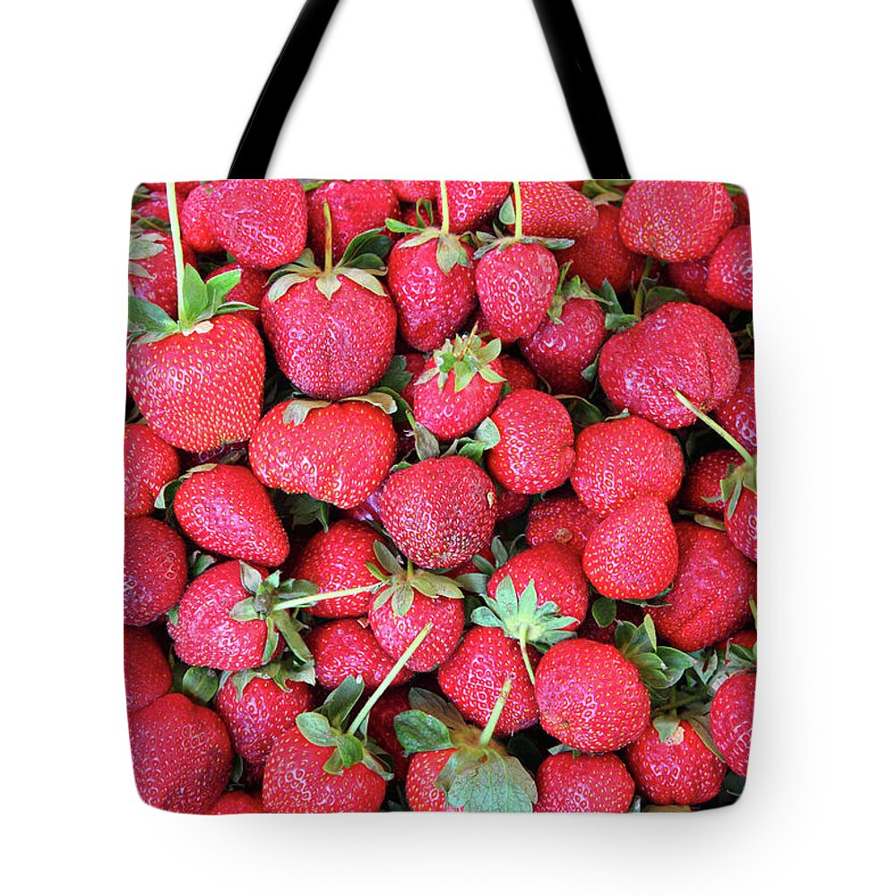 Strawberry Tote Bag featuring the photograph Strawberry Background by Mikhail Kokhanchikov