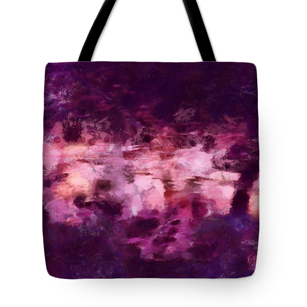 Stream Tote Bag featuring the mixed media Stream Reflecting at Sunset by Christopher Reed