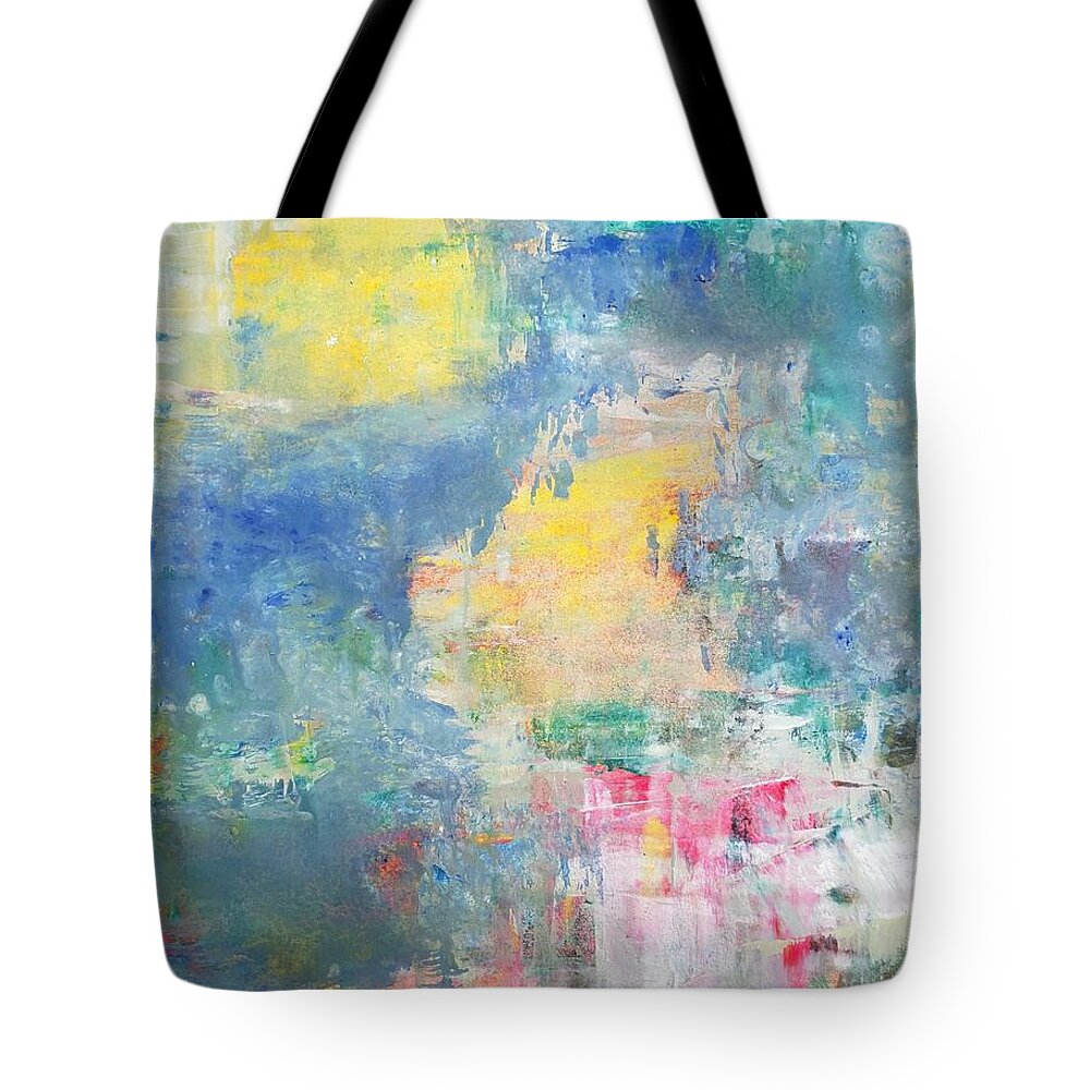 Abstract Mixed Media Tote Bag featuring the painting Streaming Peace by Lisa Debaets
