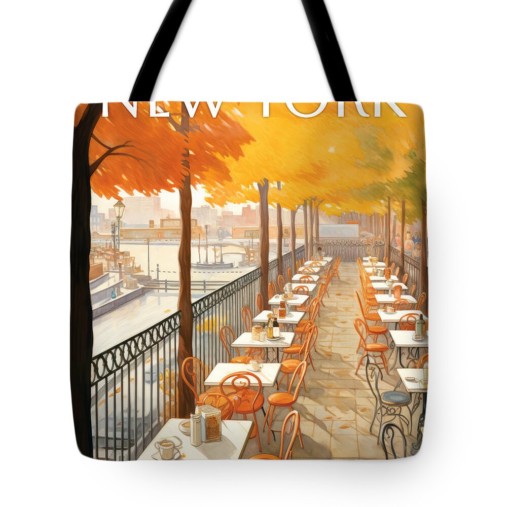 New Yorker Magazine Tote Bag featuring the painting Streetside Serenade by Land of Dreams