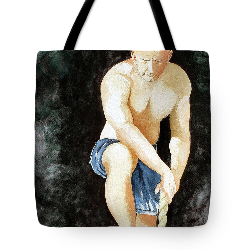 Weight Lifter Tote Bag featuring the painting Strength by Jim Gerkin