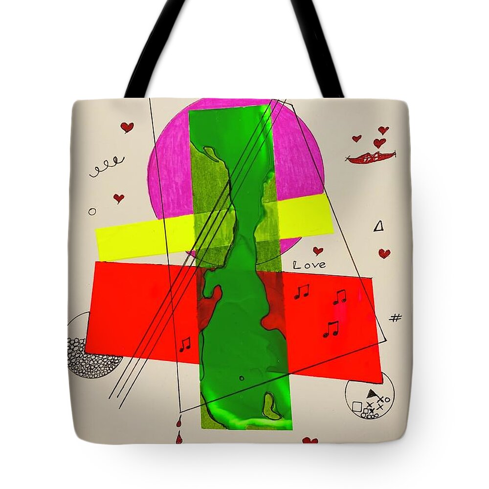  Tote Bag featuring the mixed media Strings on Green 111415 by Lew Hagood