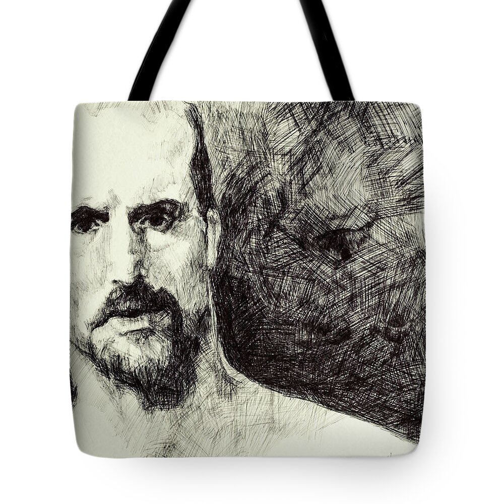 #inmate Tote Bag featuring the drawing Study of an Unknown Inmate 5 by Veronica Huacuja