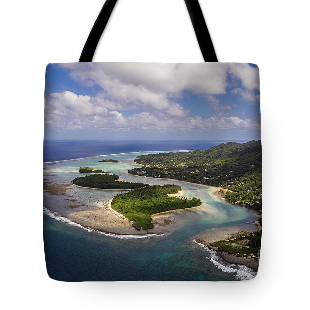 Muri Beach Tote Bag featuring the photograph Stunning aerial view fo the Muri beach and lagoon, a famous vaca by Didier Marti