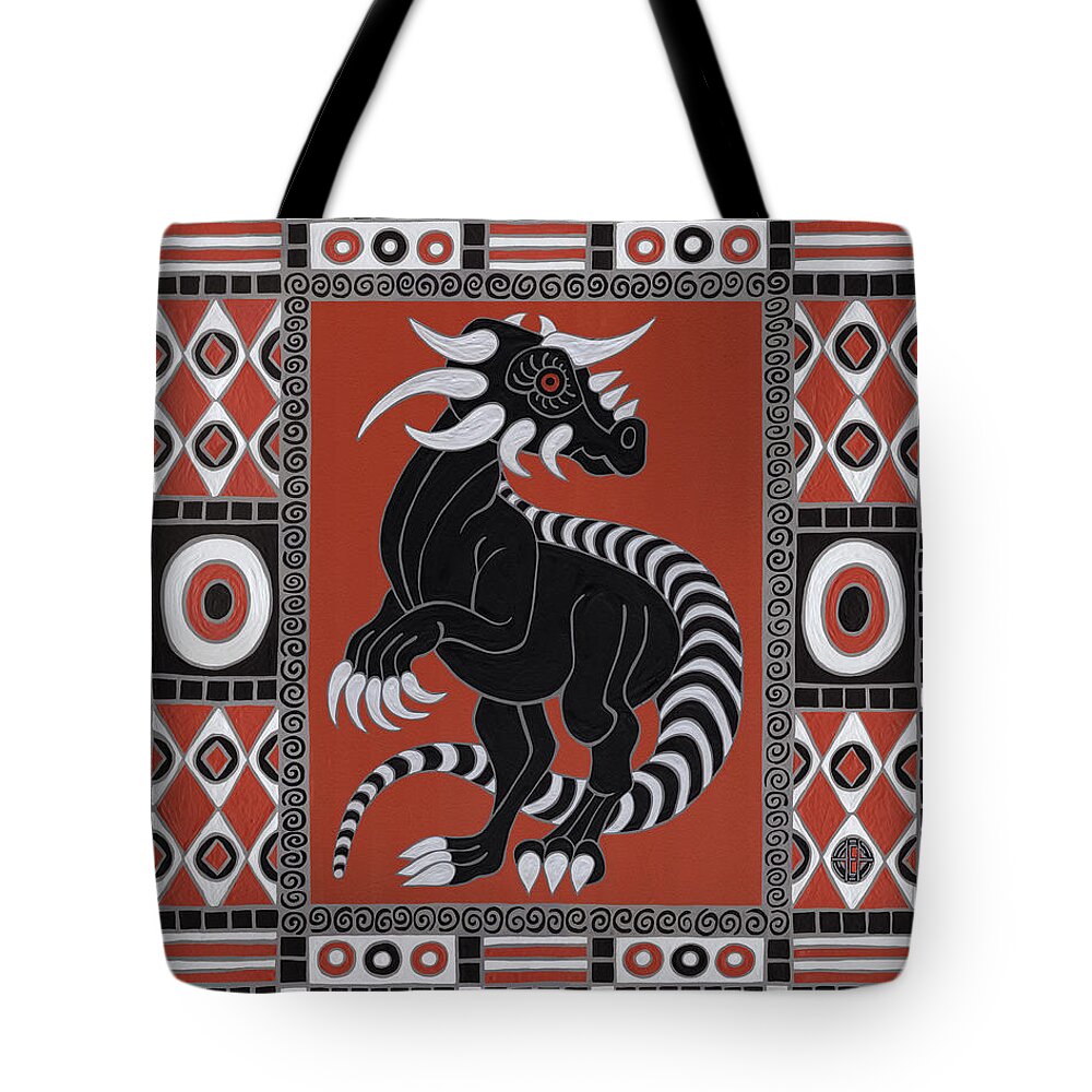 Dinosaur Tote Bag featuring the painting Stygimoloch. Geometric Pattern by Amy E Fraser