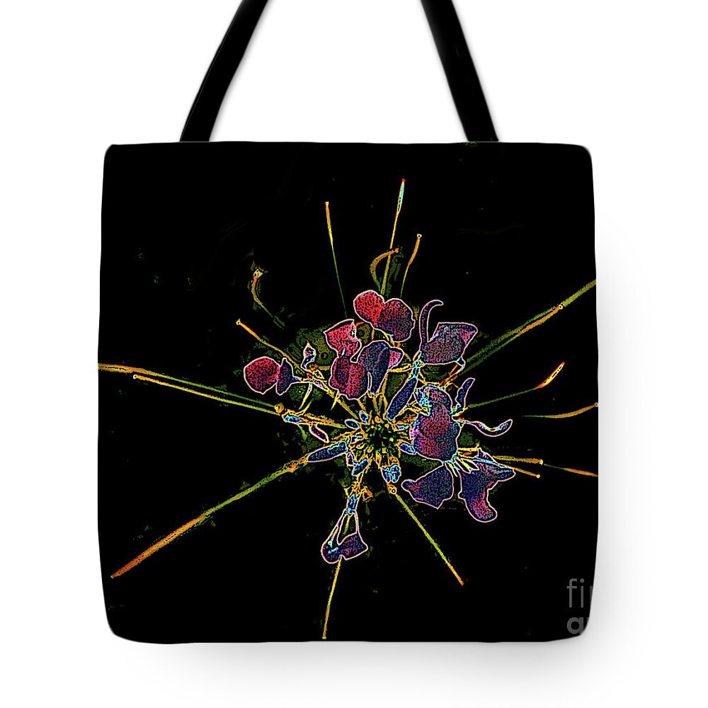 Digital Tote Bag featuring the digital art Stylized Cleome by Mariarosa Rockefeller