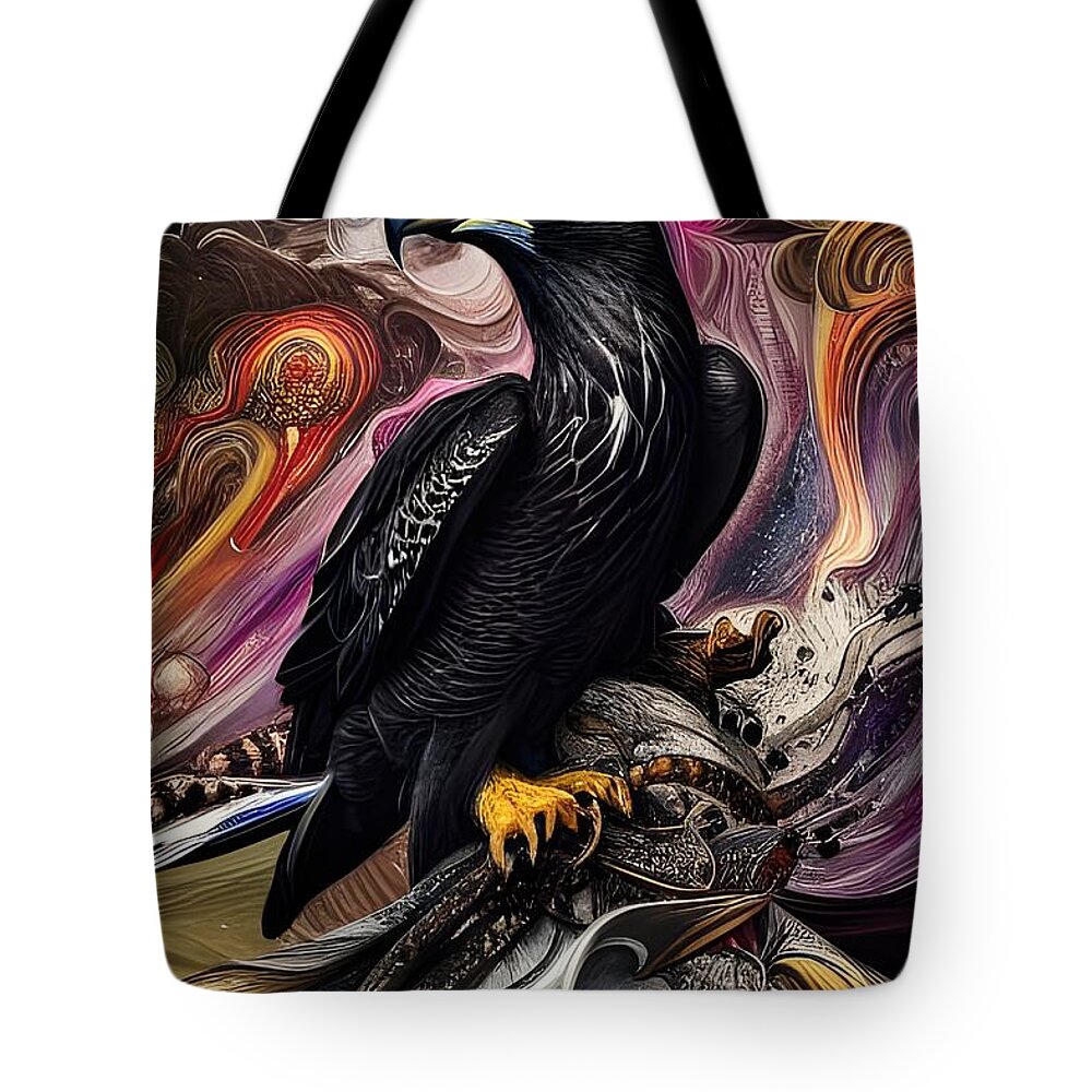 Digital Bird Falcon Tote Bag featuring the digital art Stylized Falcon by Beverly Read