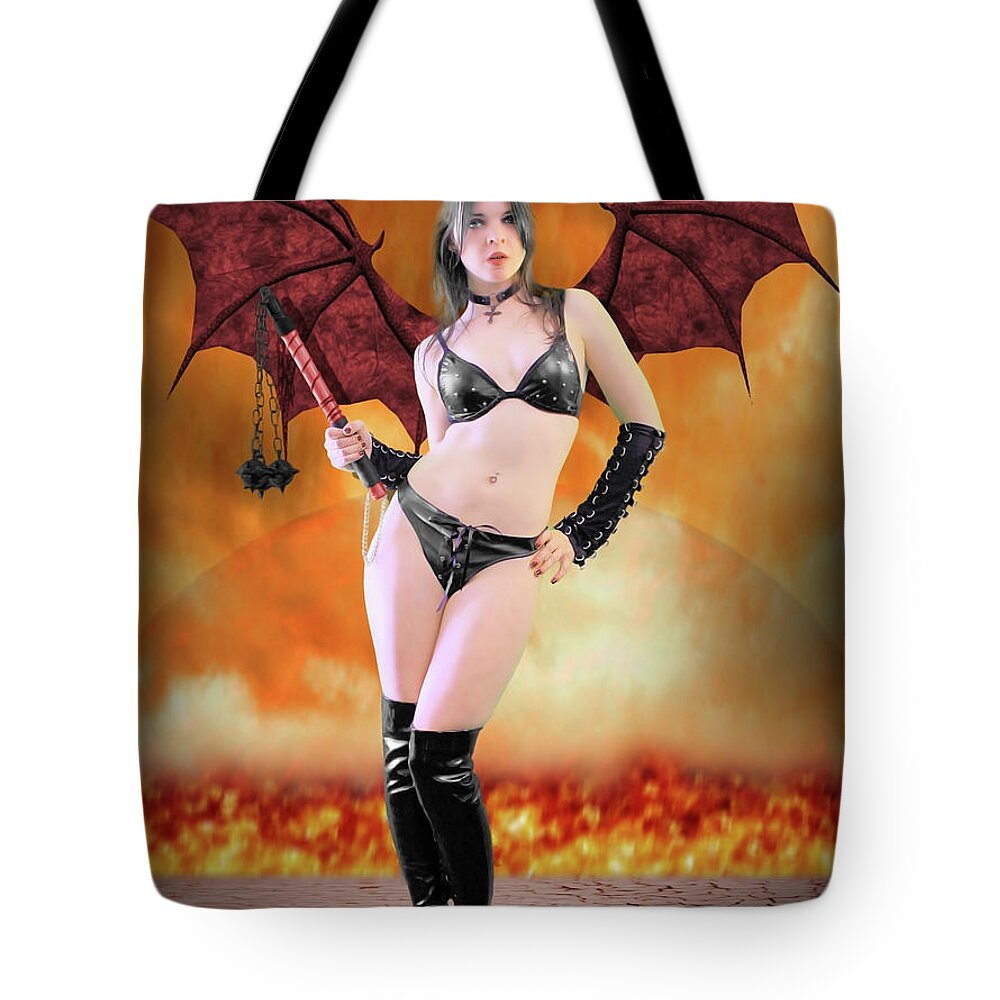 Rebel Tote Bag featuring the photograph Succubus with flail by Jon Volden