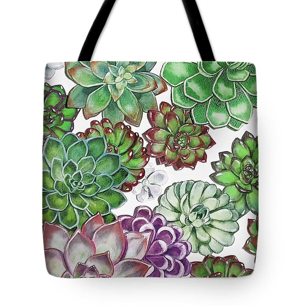 Succulent Tote Bag featuring the painting Succulent Plants On White Wall Contemporary Garden Design V by Irina Sztukowski