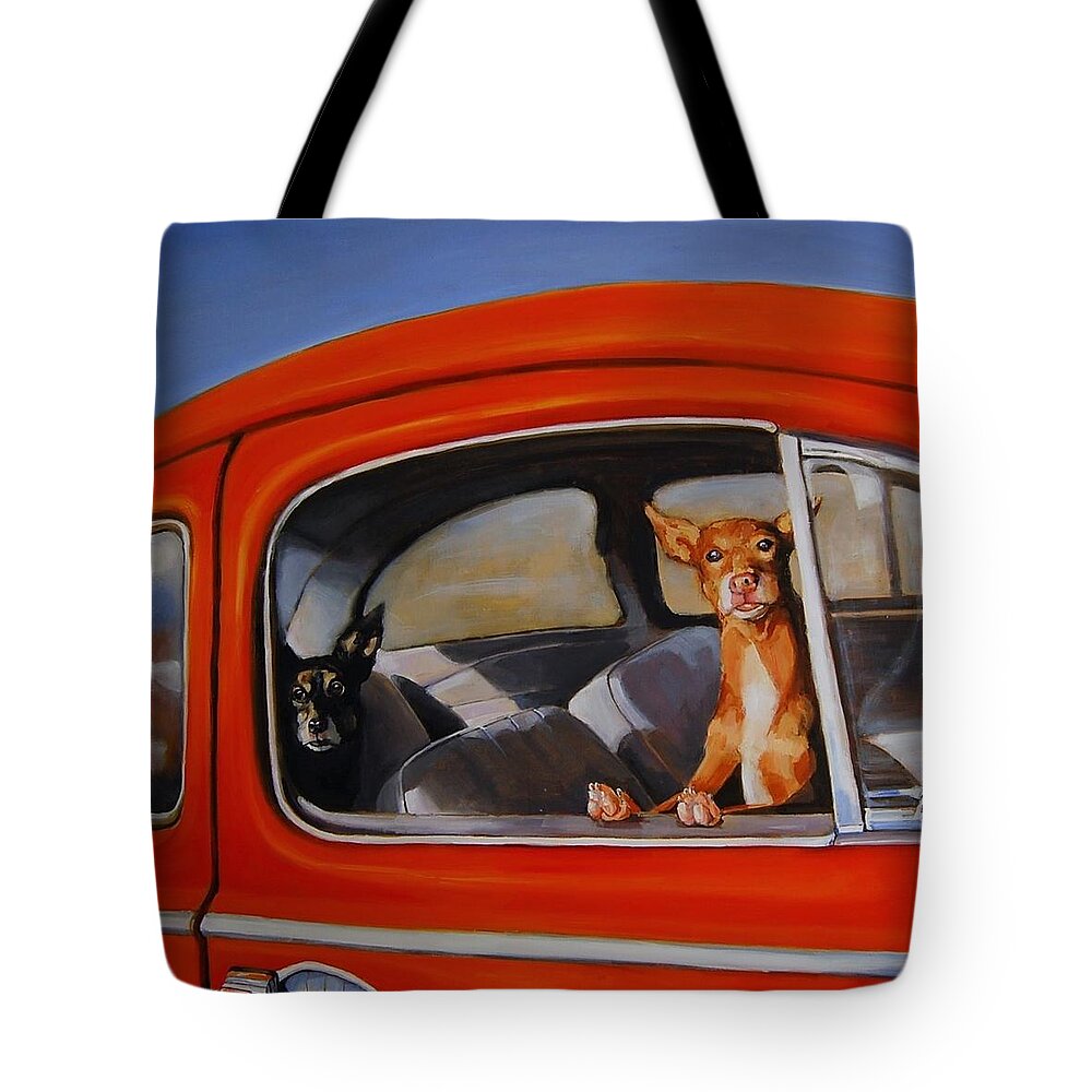 Dogs Tote Bag featuring the painting If We're Such Good Boys Why Did You Leave Us In The Car by Jean Cormier