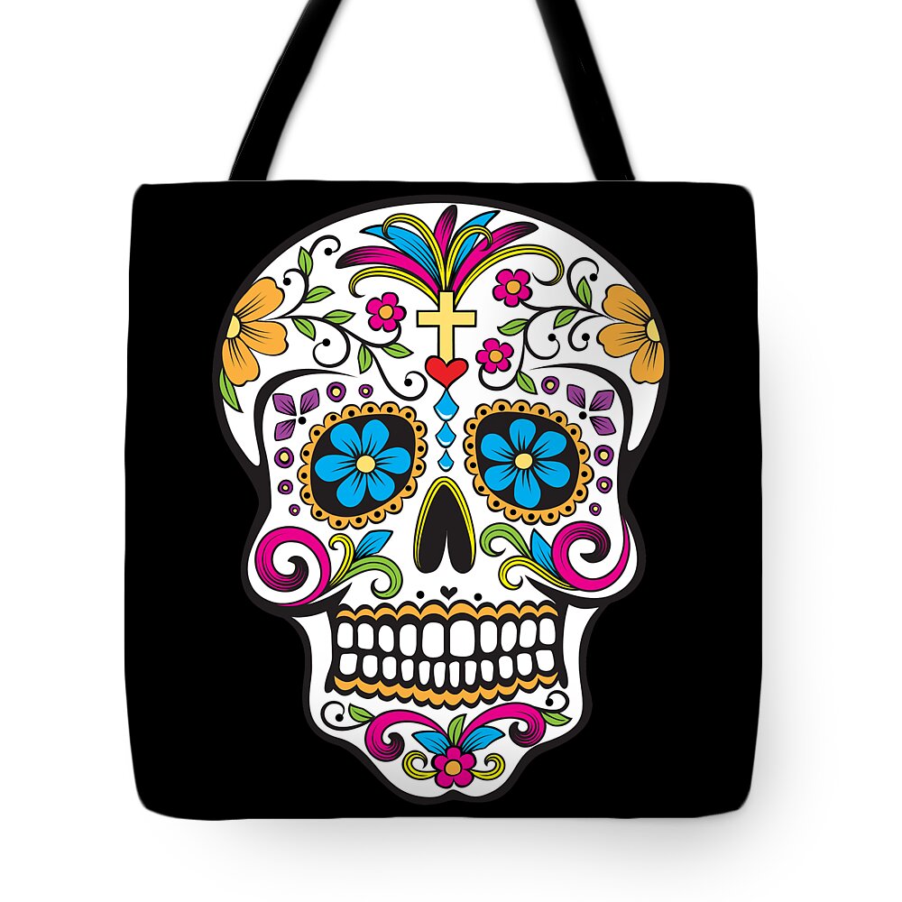 Halloween Tote Bag featuring the digital art Sugar Skull Day of the Dead by Flippin Sweet Gear
