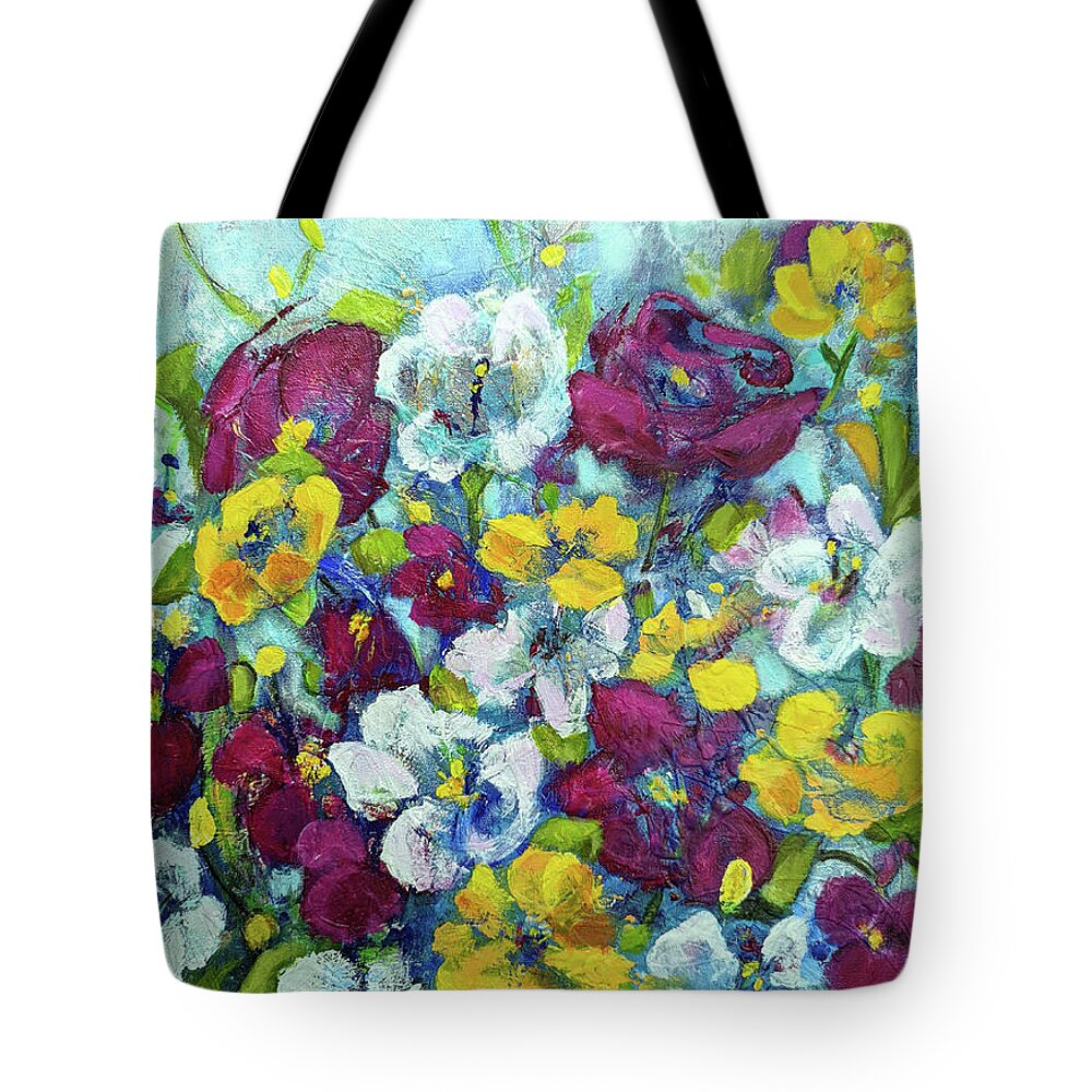 Abstract Flower Tote Bag featuring the painting Romantic Bouquet by Haleh Mahbod