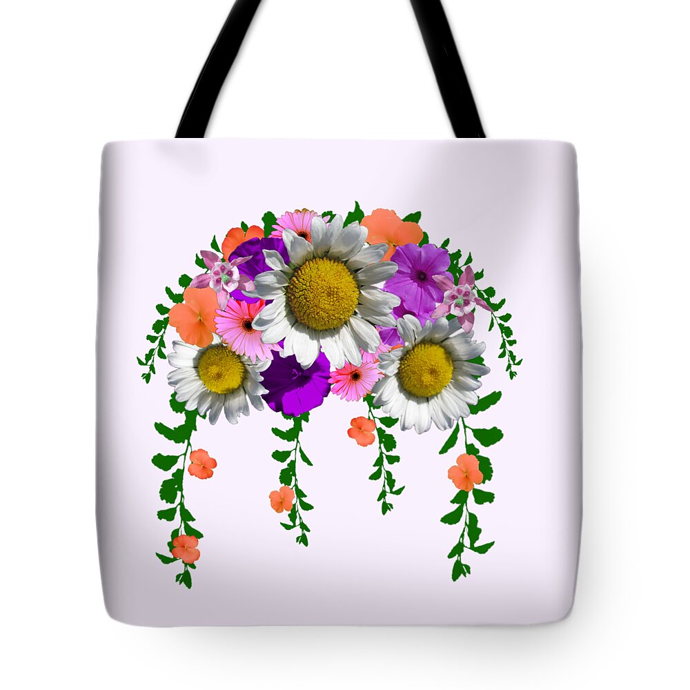 Summer Tote Bag featuring the digital art Summer Daisy Floral Bouquet by Delynn Addams