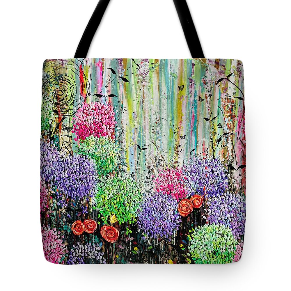 Flowers Tote Bag featuring the painting Summer Garden - Large Painting by Angie Wright