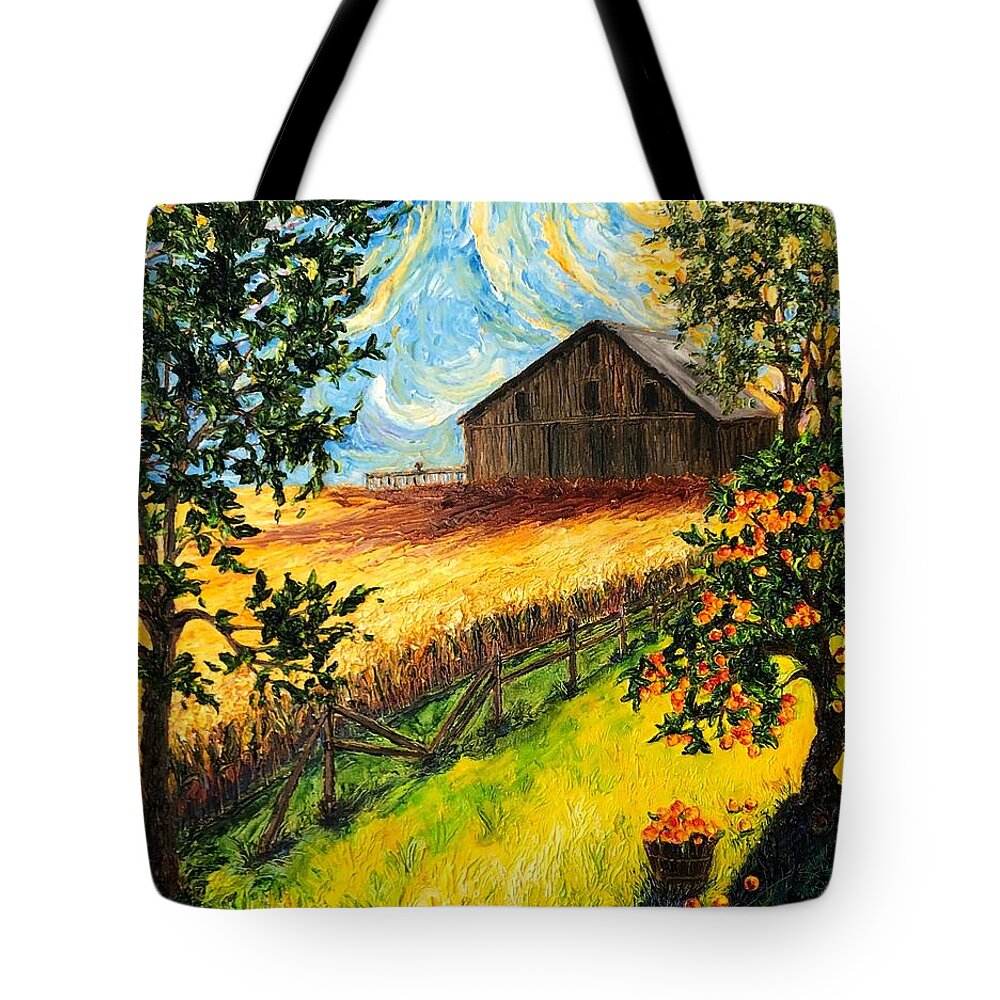 Barn Tote Bag featuring the painting Summer Harvest Barn by Paris Wyatt Llanso