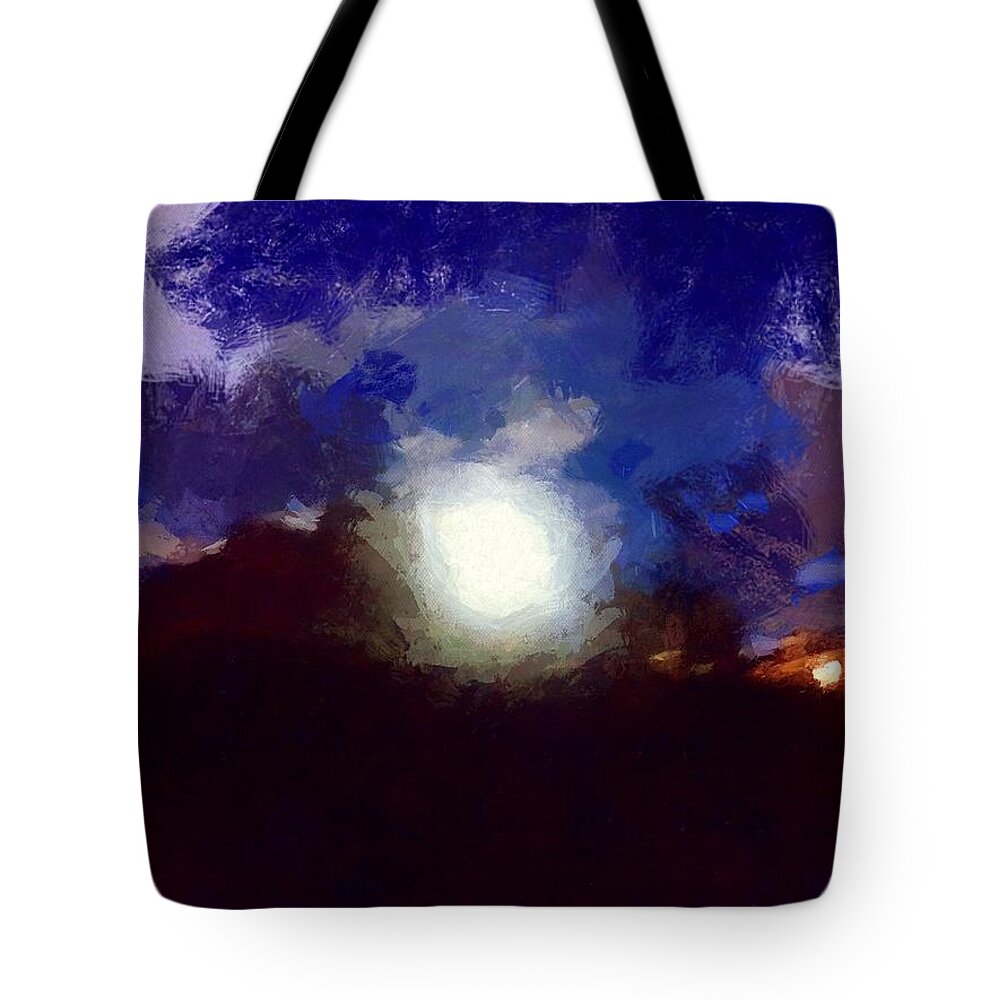Sky Tote Bag featuring the mixed media Summer Moon by Christopher Reed