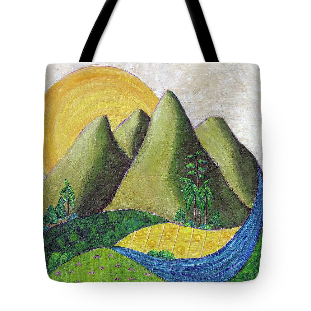 Mountain Tote Bag featuring the painting Summer Mountains by Winona's Sunshyne