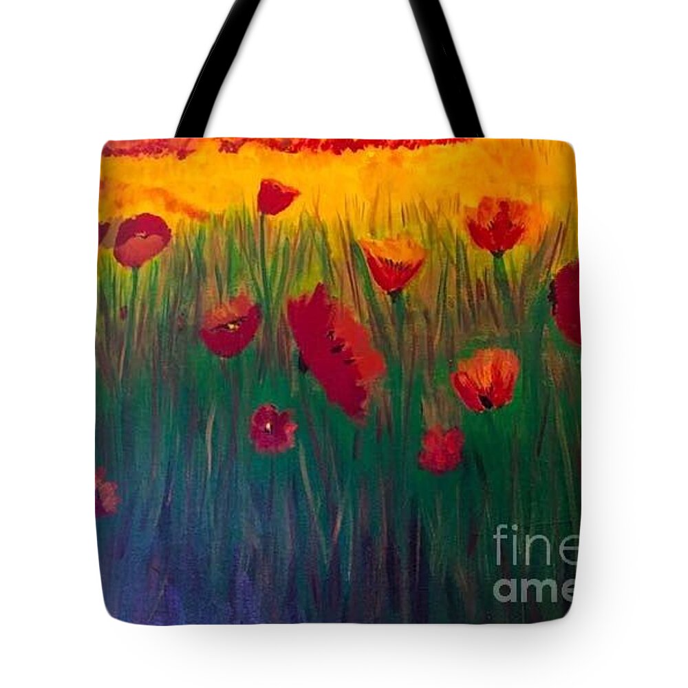 Poppies Tote Bag featuring the painting Summer Poppies by Sheila J Hall