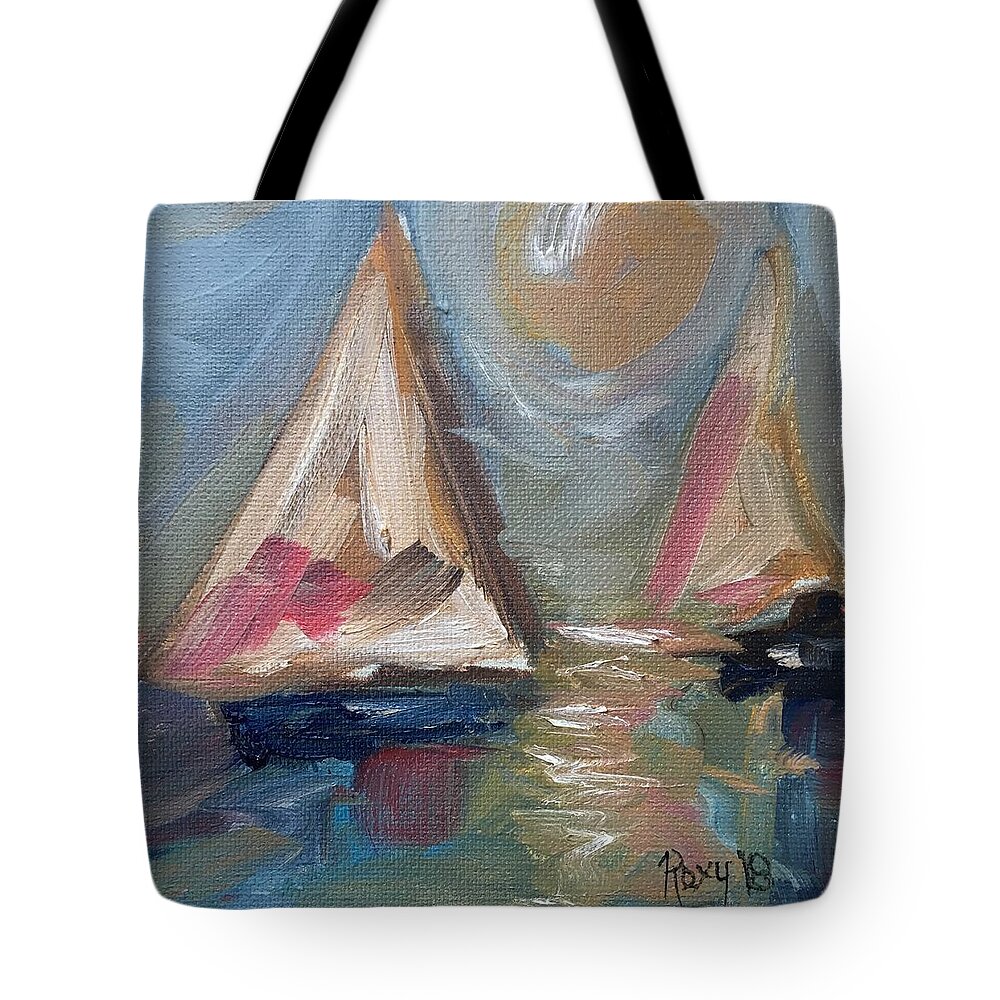 Sailboat Painting Tote Bag featuring the painting Summer Sailing by Roxy Rich