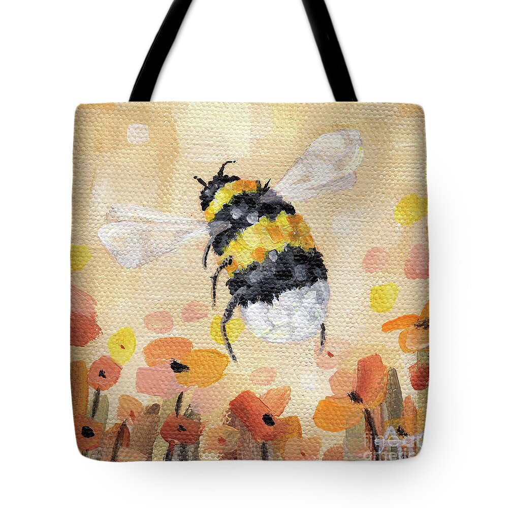Flowers Tote Bag featuring the painting Summer Sun - Bumblebee Painting by Annie Troe