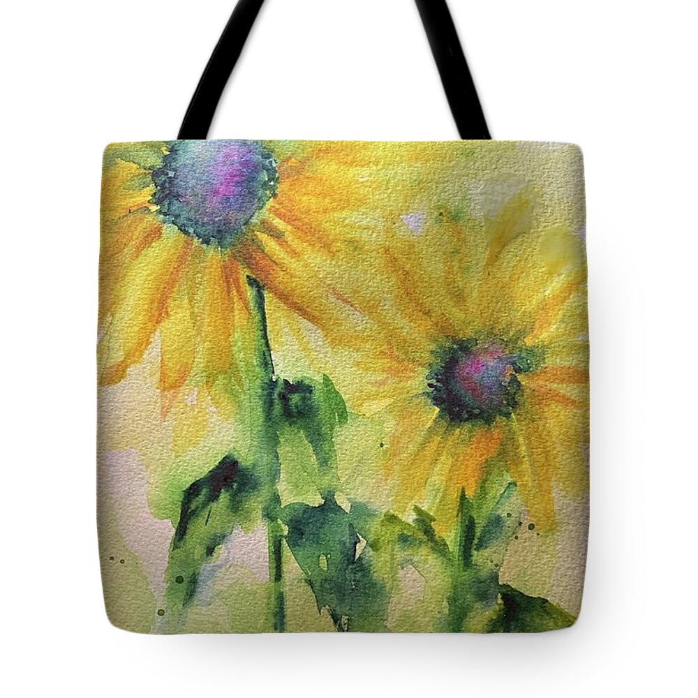 Sunflower Tote Bag featuring the painting Summer Sunflowers by Christine Marie Rose
