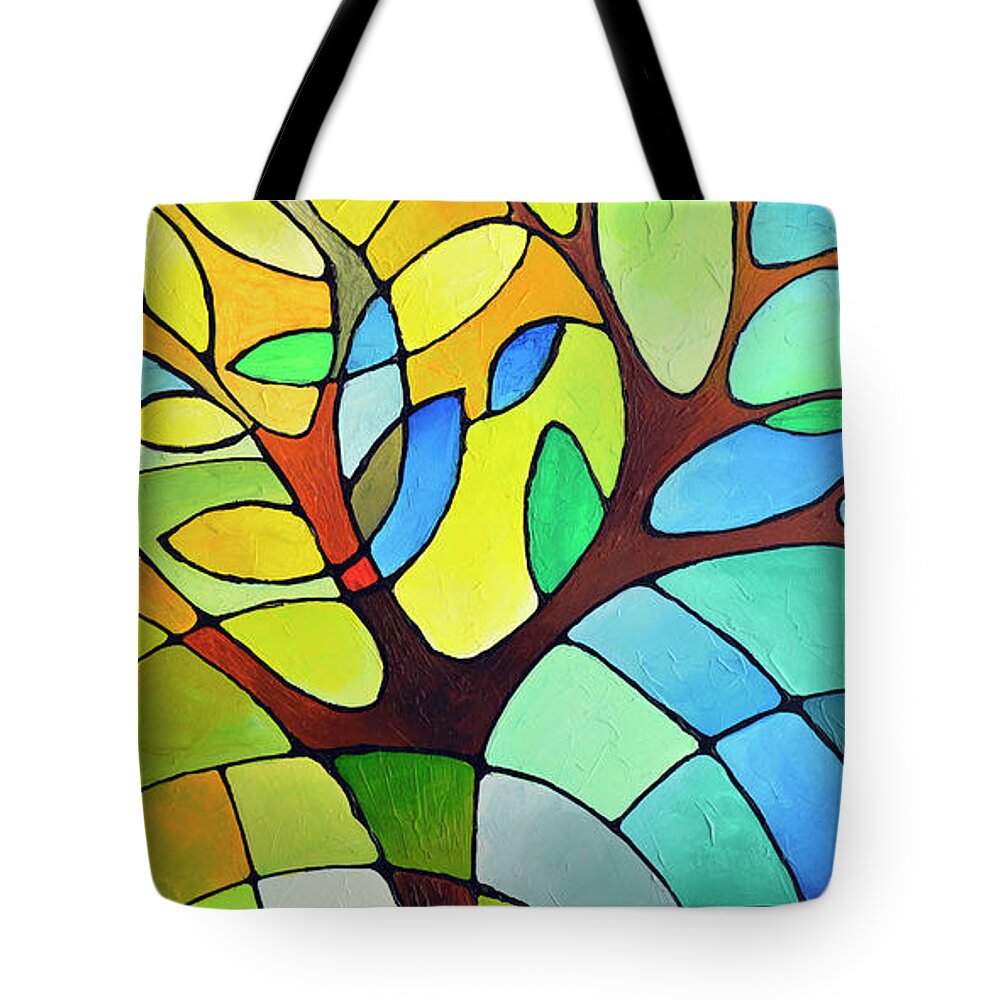 Geometric Tote Bag featuring the painting Summer Tree by Sally Trace
