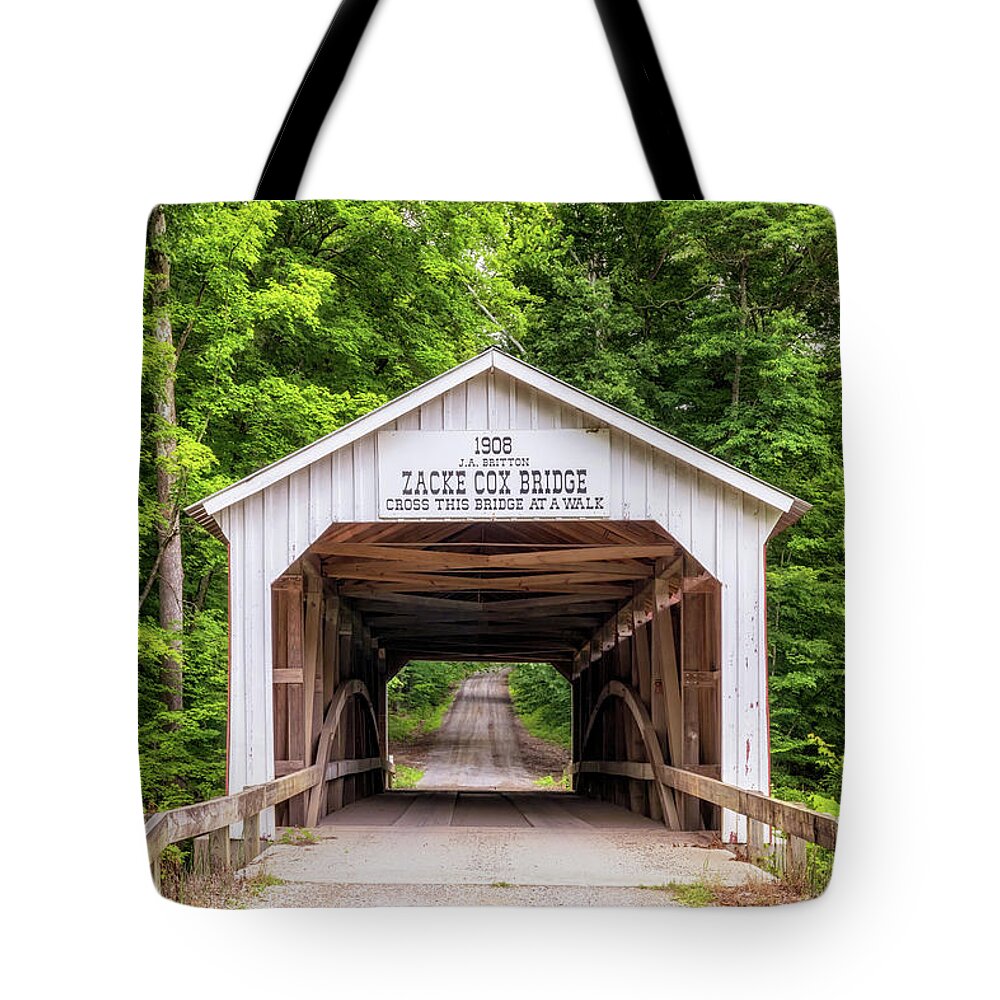Parke County Tote Bag featuring the photograph Summertime at the Zacke Cox Covered Bridge by Susan Rissi Tregoning