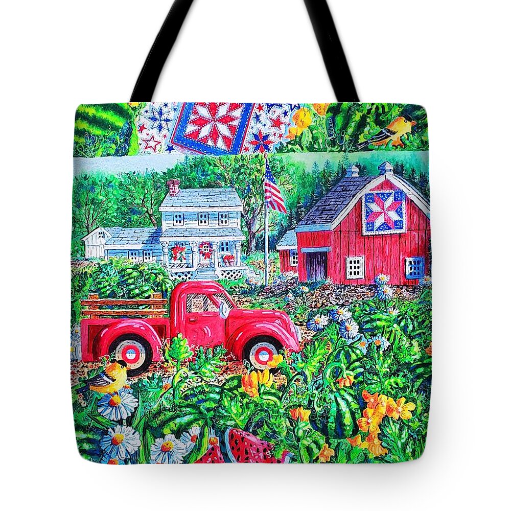 Red Truck Tote Bag featuring the painting Summertime by Diane Phalen