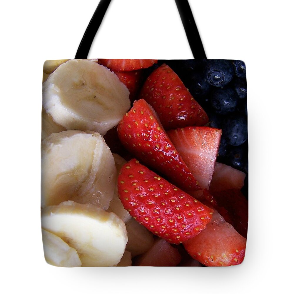 Red Tote Bag featuring the photograph Summertime Fresh Fruit by Robin Dickinson