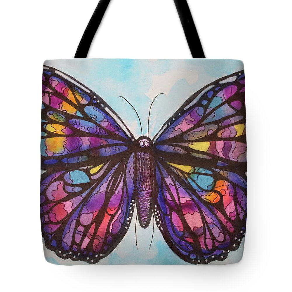 Sun Catcher Tote Bag featuring the painting Sun catcher Butterfly Violets by Kenneth Pope