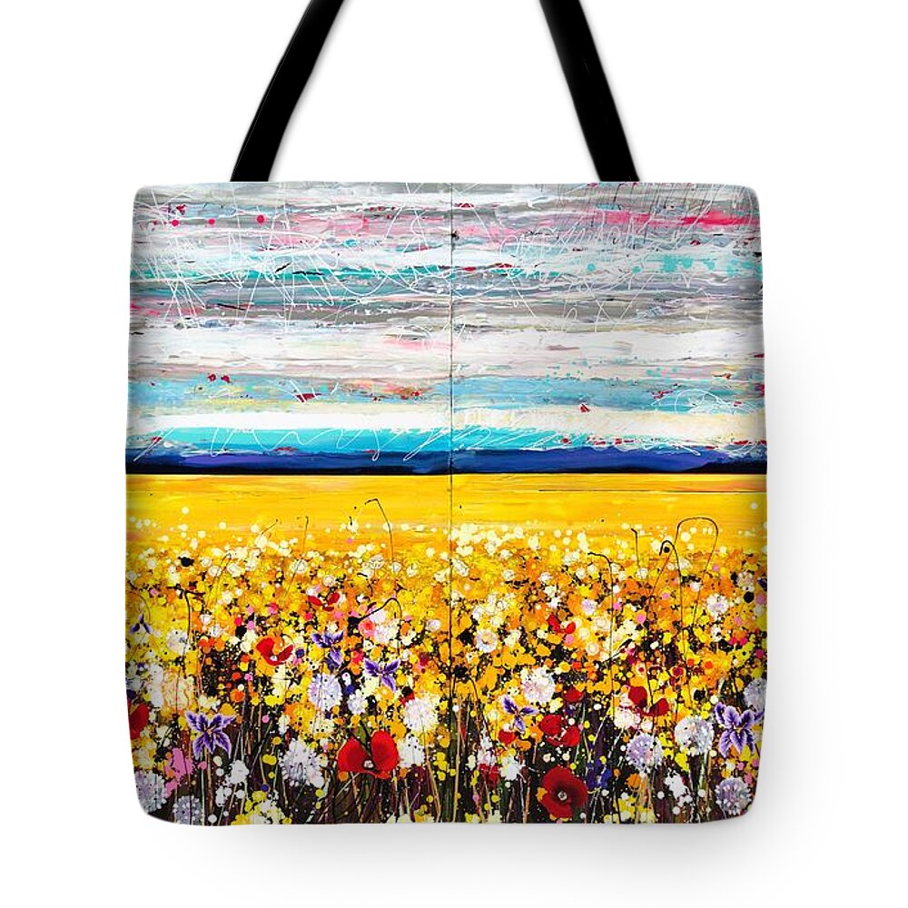 Flowers Tote Bag featuring the painting Sun Gazer - Large Diptych by Angie Wright