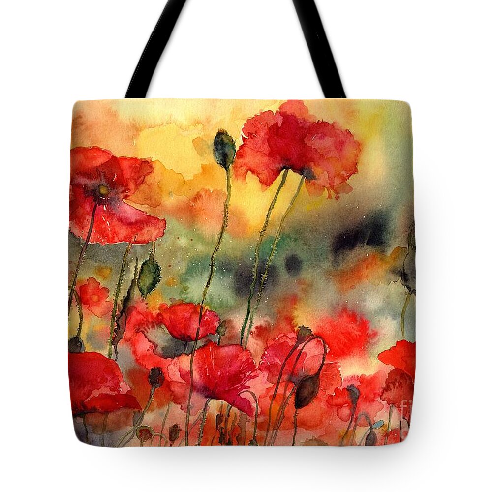 Poppy Tote Bag featuring the painting Sun Kissed Poppies by Suzann Sines