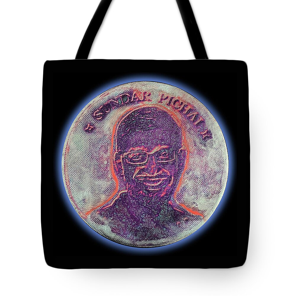 Wunderle Tote Bag featuring the mixed media Sundar Pichai V1A by Wunderle