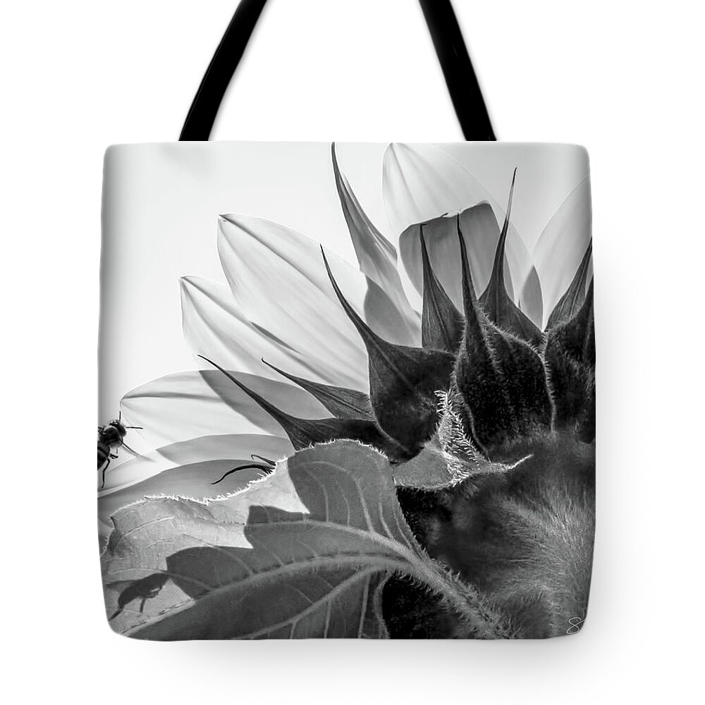 Sunflower Tote Bag featuring the photograph Sunflower and the Busy Bee by Shara Abel