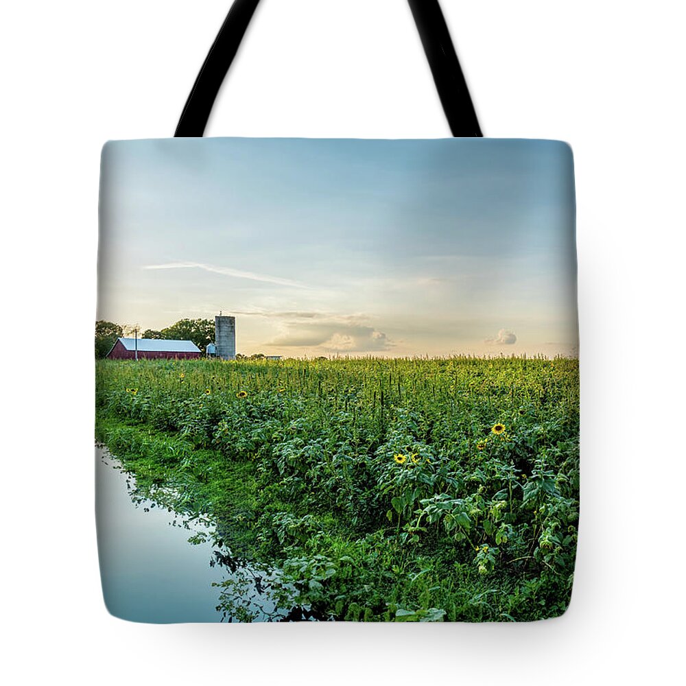 Sunflower Tote Bag featuring the photograph Sunflower Field Reflections by Jennifer White